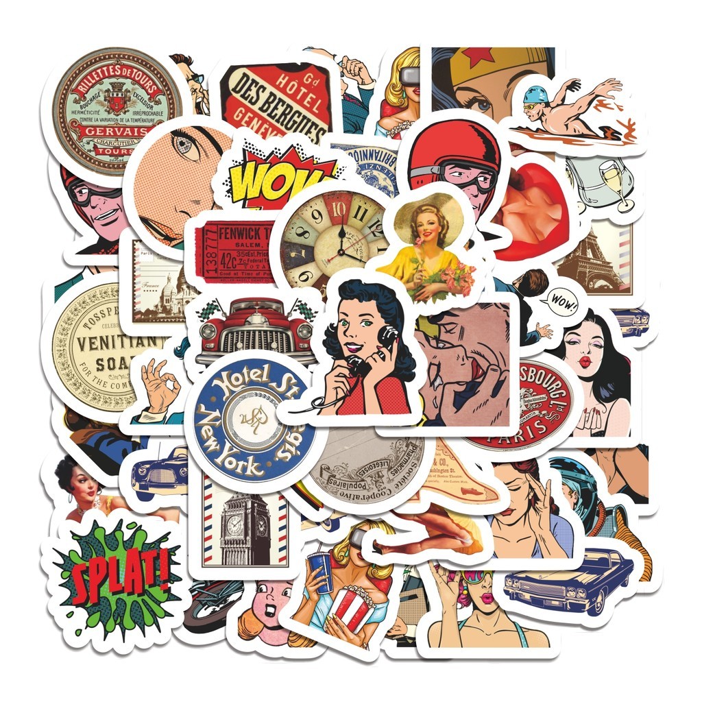 

COD 50 Pcs Stiker Graffiti style retro Lucu Anti Air Untuk Dekorasi Notebook Sepeda Skateboard Handphone