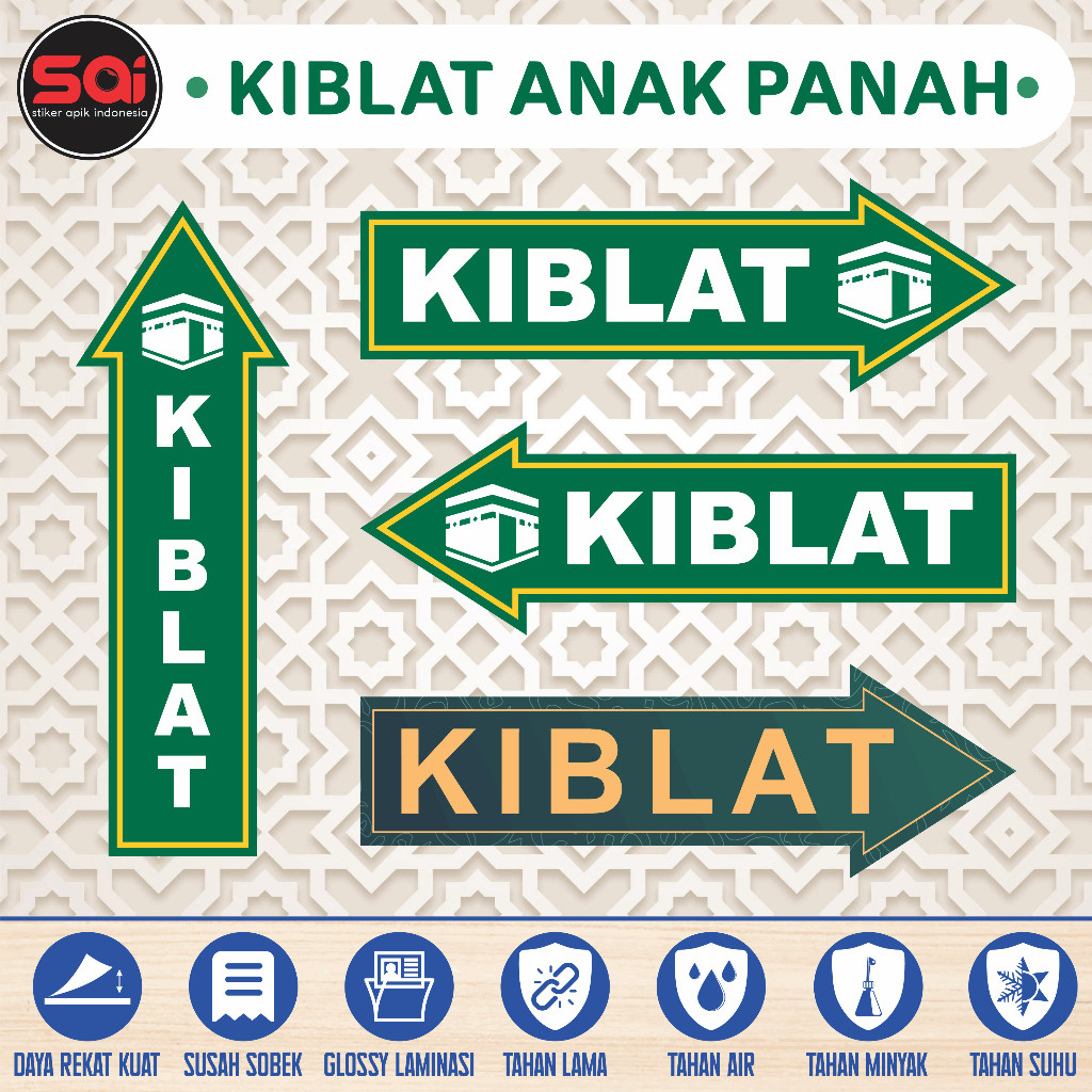 

STIKER VINYL PETUNJUK ARAH KIBLAT ANAK PANAH LAMINASI GLOSSY