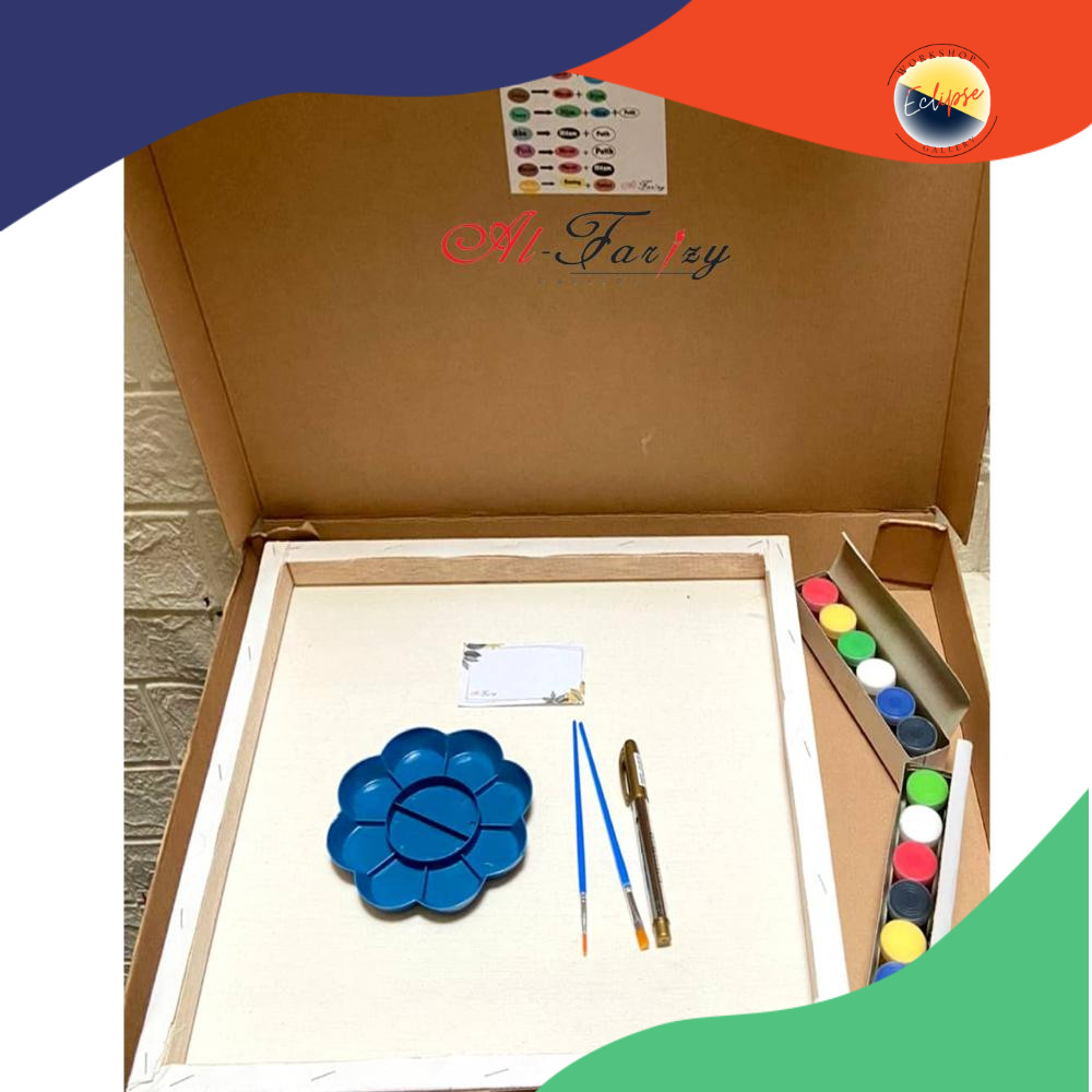 

2 Buah Kanvas Lukis Ukuran 40x40 cm Lengkap dengan 2 Kuas Lukis, Palet, Cat Akrilik 6 Warna, BOX BONUS Spidol