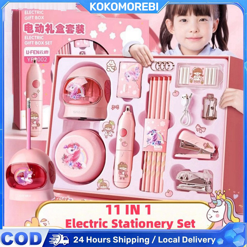 

11 In 1 Electric Stationery Set / Set Alat Tulis Elektronik Rautan Penghapus Vacuum Pencil / Anak Alat Perkakas Belajar