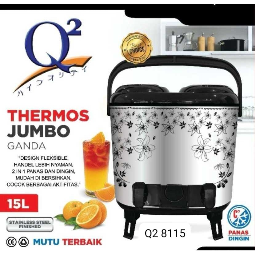 Q2 Thermos drink jar Ganda Jumbo 15 liter 8115 - Termos Ganda Panas Dingin Stainless Steel - FM