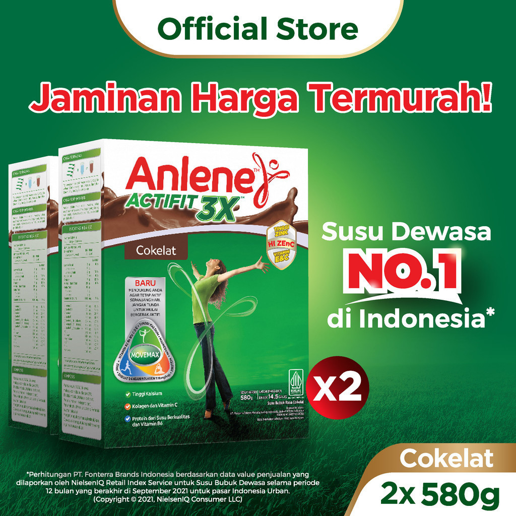 

Anlene Actifit 3X Susu Bubuk Dewasa Cokelat 2 x 580g - Nutrisi Tinggi Kalsium Untuk Tulang, Sendi, dan Otot