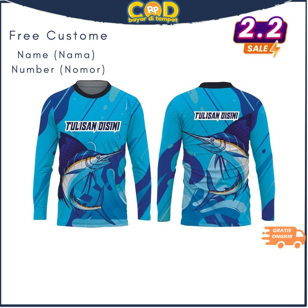 Jersey Baju Mancing Premium Ikan Marlin Custome Nama / Number Dri Fit Milano Full Printing Vinus