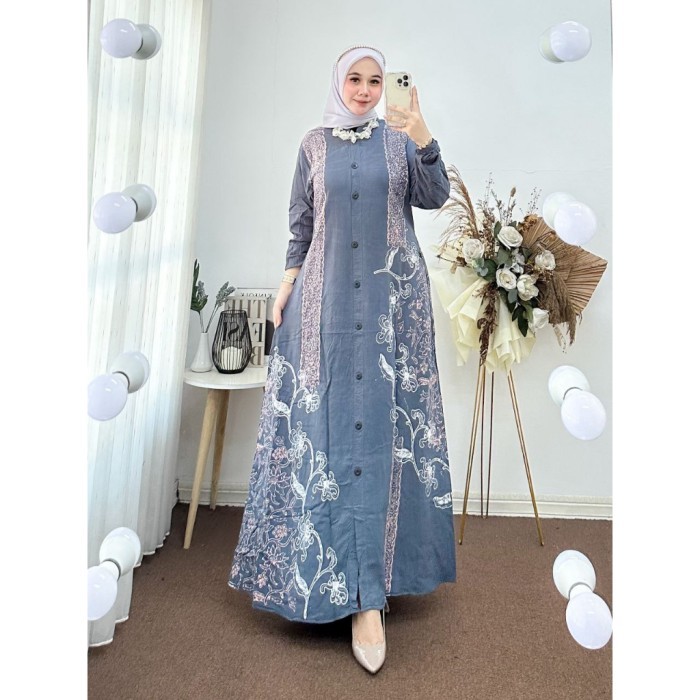 M L XL XXL Gamis Twill Rayon Pekalongan FULL KANCING Warna Soft Gamis Wanita Kekinian Gamis Syar'i T