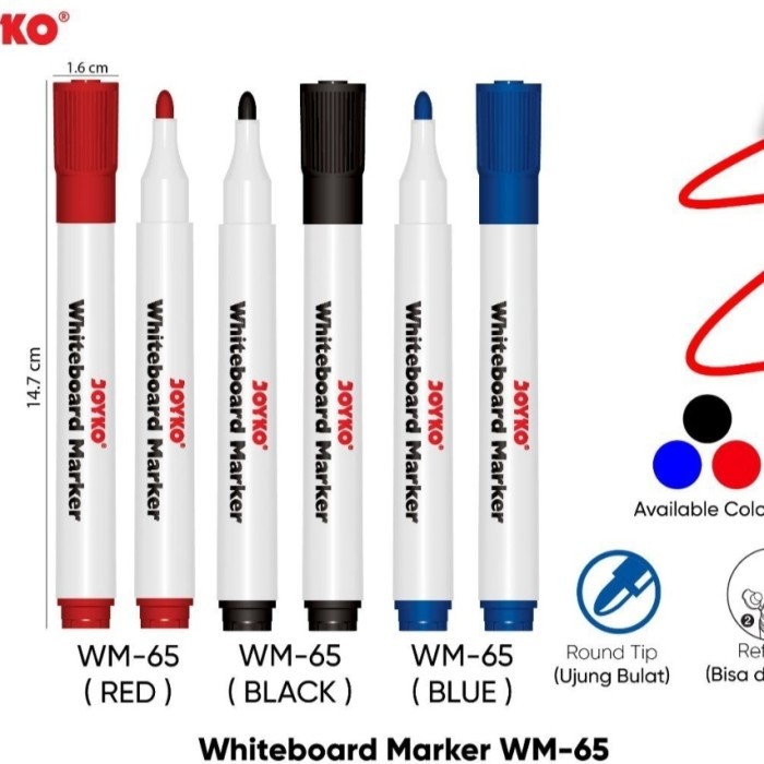 

Spidol White Board Joyko WM-65 Non Permanent Marker Papan Tulis non permanen Wara Hitam Merah - Satuan- SHSNP
