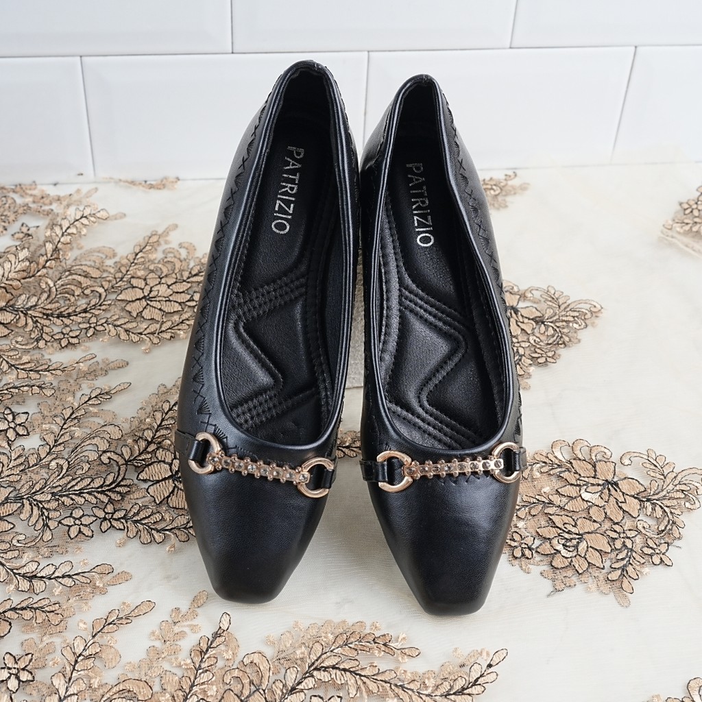 Patrizio Flat Shoes Hitam Wanita Ujung Lancip Formal YYM91-5