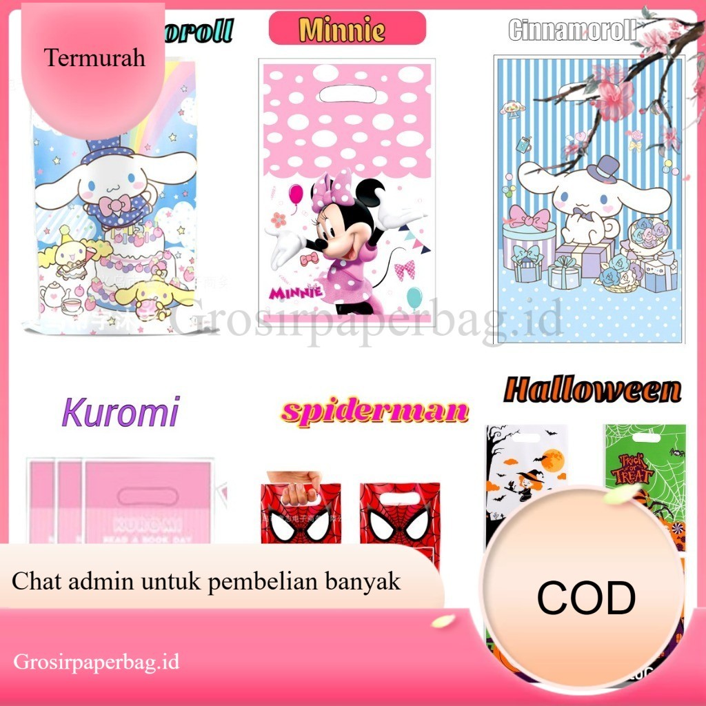 

Tas Kado Kantong Plastik Bingkisan Kemasan Snack Ulang Tahun Anak Motif Sanrio Cinnamorol Kuromi Halloween, Cocok untuk Pesta dan Acara Spesial