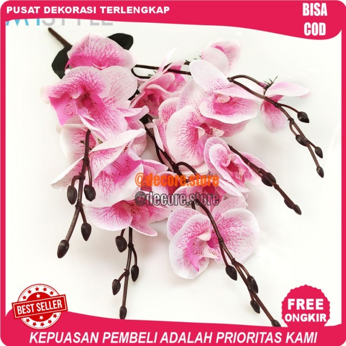 Cod ANGGREK 20 ORCHID TANAMAN HIASAN BUNGA PLASTIK BESAR BUNGA ARTIFISIAL - Merah