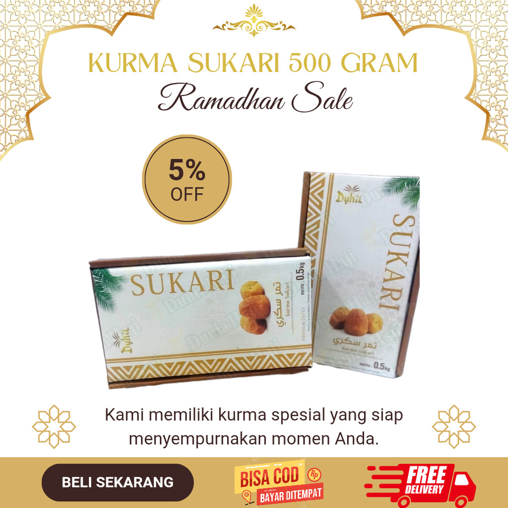 

Kurma Sukari Premium 500GR – Kurma Raja 100% Asli Original, Lembut & Manis, Fresh untuk Berbuka & Sahur Ramadhan Kemasan Dus