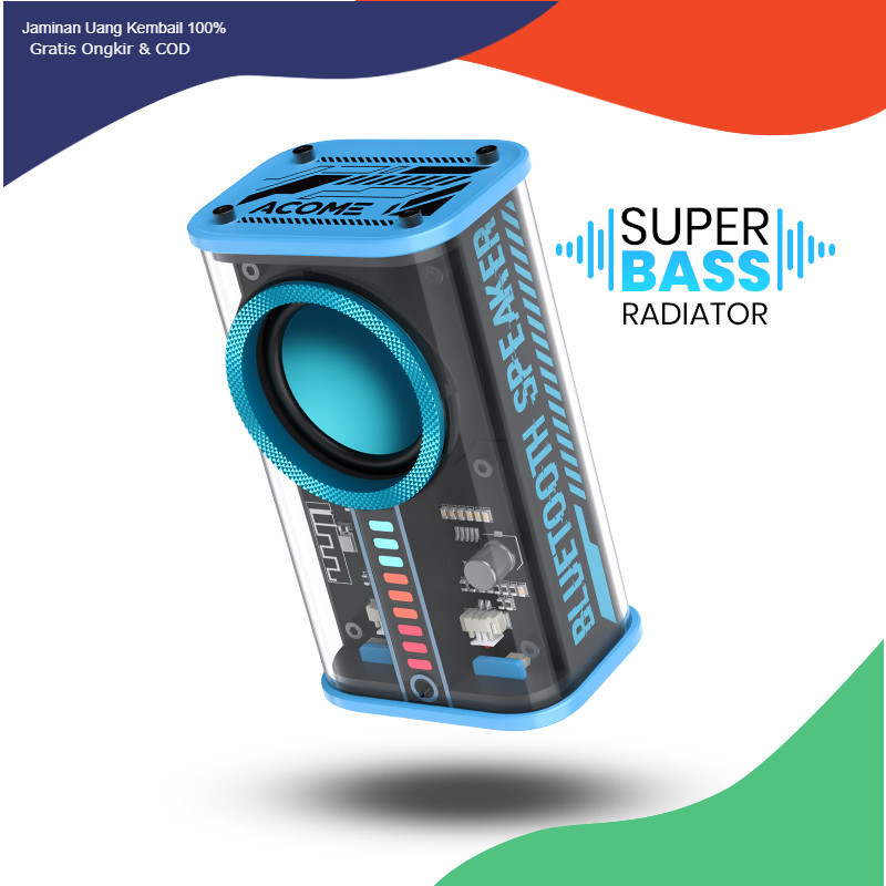 tocao.id Acome Speaker Bluetooth 5.3 / Speaker Transparant Portable Super Bass TWS A8 Blue Garansi R