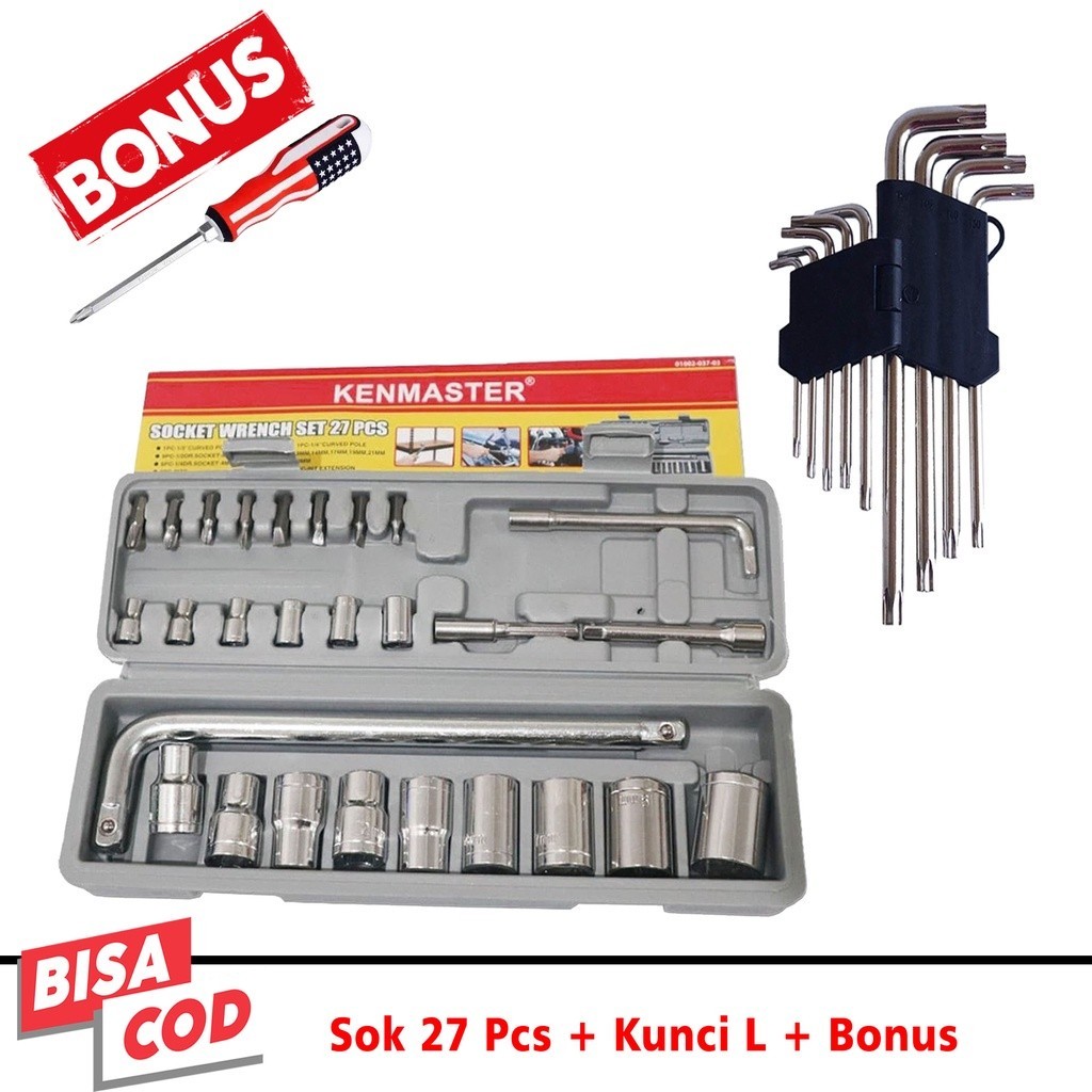 KUNCI Sock / Socket / Shock / Sok Wrench 27 pcs Kenmaster Toolkit - Kenmaster 27 ( Kunci sok set tek