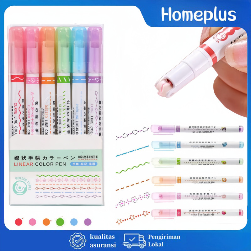 

HomePlus Spidol Garis Aesthetic Warna Warni 1 Set 6 Pcs Pulpen Roller Pen Higlighter Diy Stationery Highlighter Warna Spidol Garis Line Marker