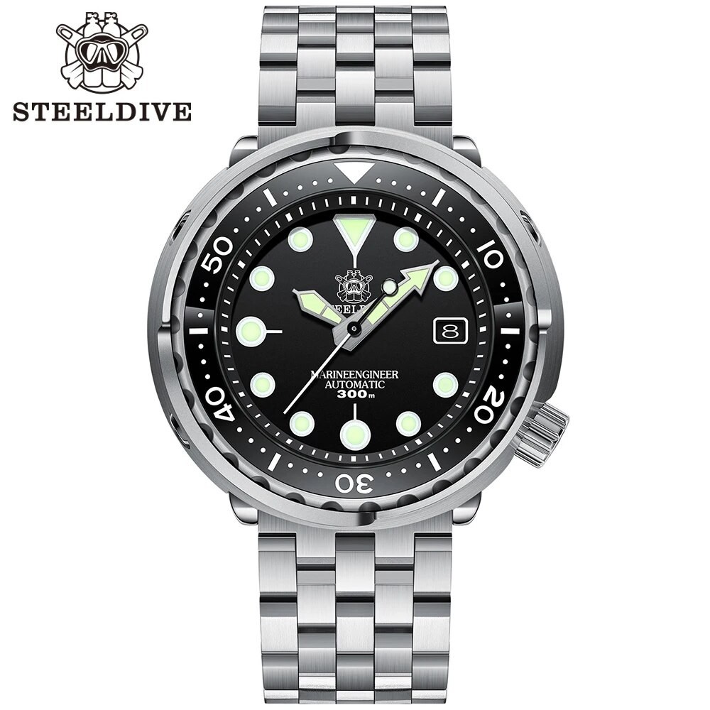 Jam Tangan Pria Steeldive SD1975  New Arrival 2021 Blue Hole Rubber Band Stainless Steel 316L Big Si