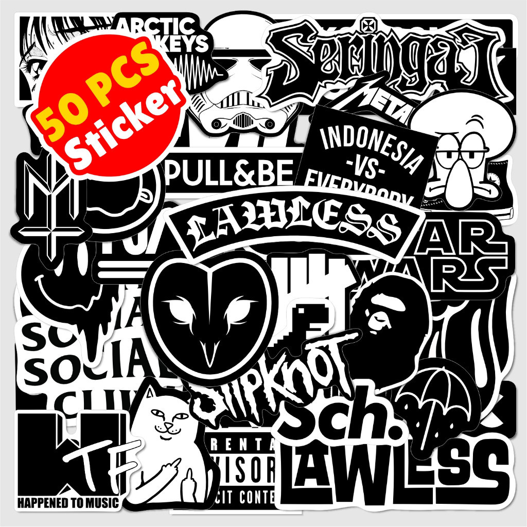 

50 pcs Stiker Pack Brand Hypebeast Black and White BNW Aesthetic Vinyl Laptop HP Tablet Tumbler