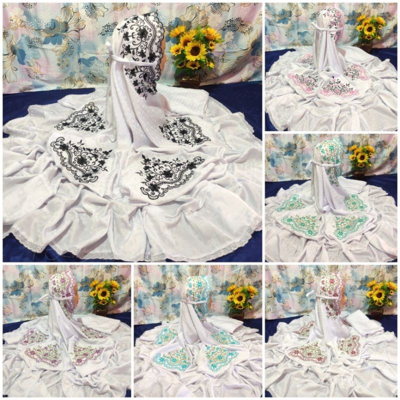 TERMURAH FASHION (COD) Mukena Kudus Dewasa Potongan Sutera Motif Bunga Mahkota Menawan