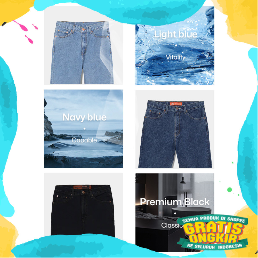 OBRAL LEA Hitam 28 - 38 Celana Panjang Pria Jeans 606 Standard Reguler Grade ORI Black Denim Premium