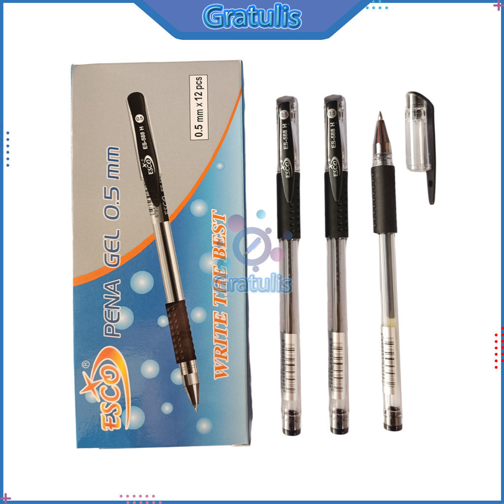 

PULPEN GEL ESCO [ES-588 H/12 PCS] / BOLPEN JEL 1 PAK / ALAT TULIS SEKOLAH / BALLPOINT BULPEN HITAM 1 PACK