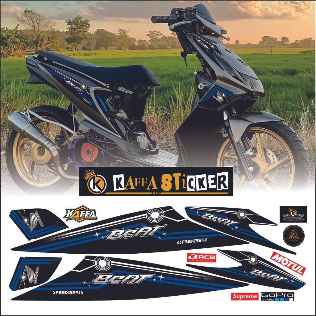 VARIASI Striping Beat Karbu Stiker Motor Sticker polet biru VARIASI