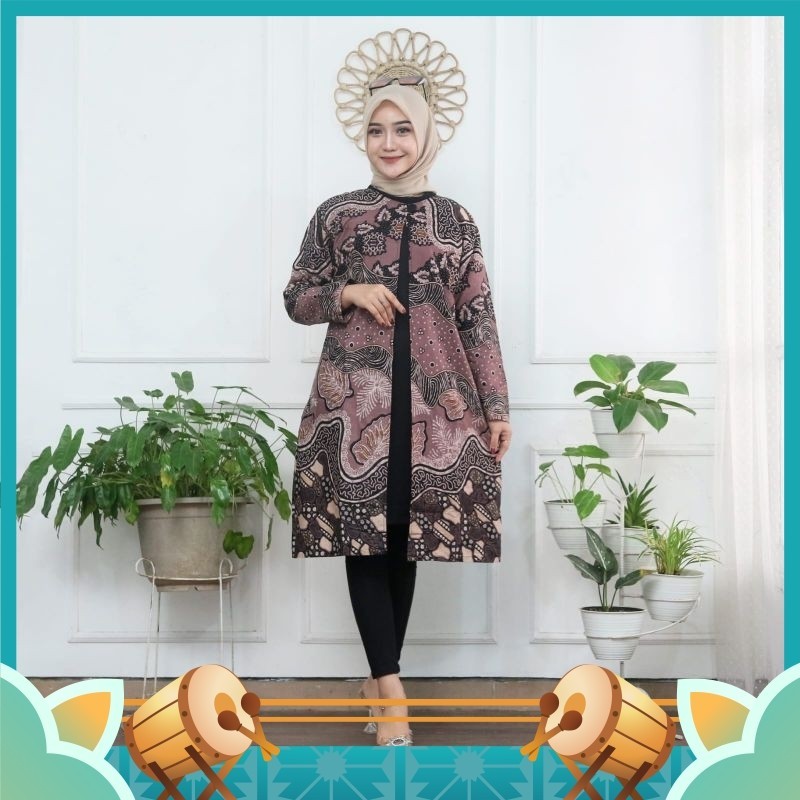 Pakaian Muslim Wanita Keren Kekinian Bagus Bahan PRemium / Batik Tunik Kombinasi Warna Hijau dan Sal