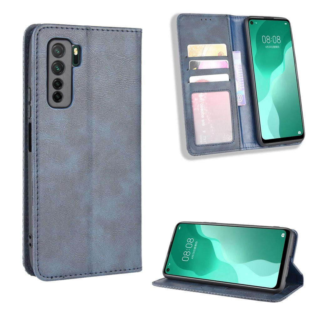 Casing Huawei Nova 7 SE Vintage Flip Cover Magnetic Business Wallet Case Huawei P40 Lite 5G PU Leath