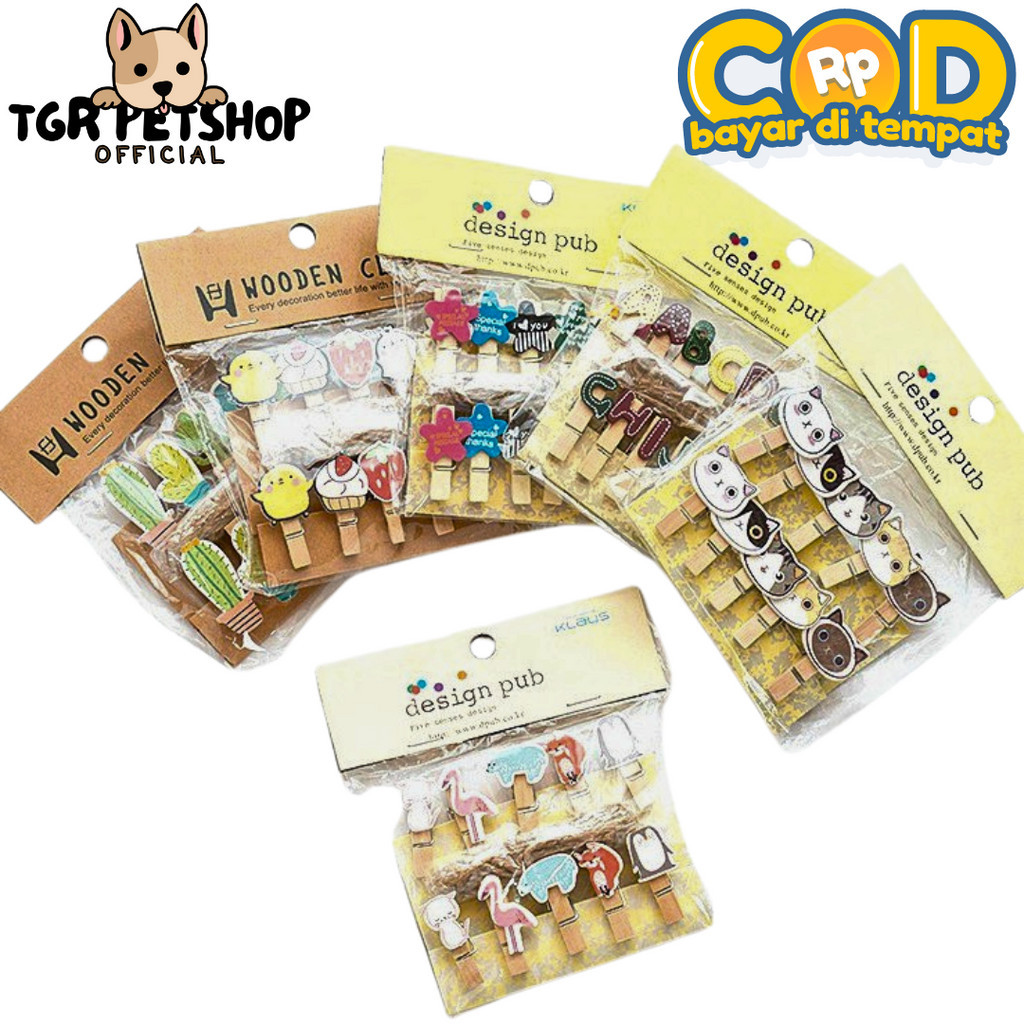 TPO [ Paket 20 Pcs ] Jepitan Foto Karakter Wooden Clip Caracter Klip Penjepit Photo Motif Untuk Hias