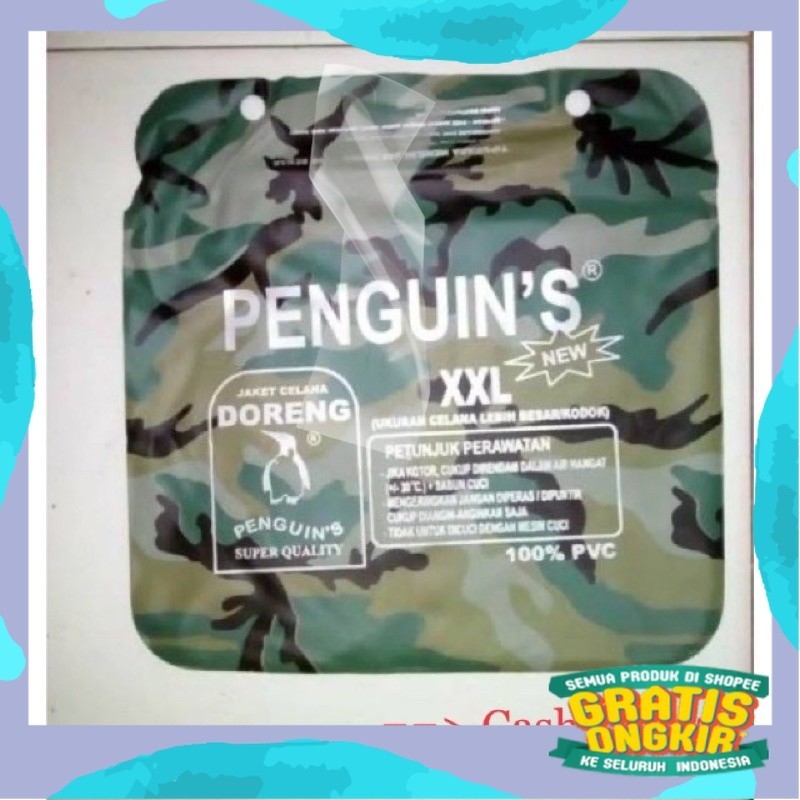 Jas Hujan Stelan Doreng Army Penguin Loreng TNI Tebal XXL Pinguin Setelan Jaket Celana Penguins/ Pra