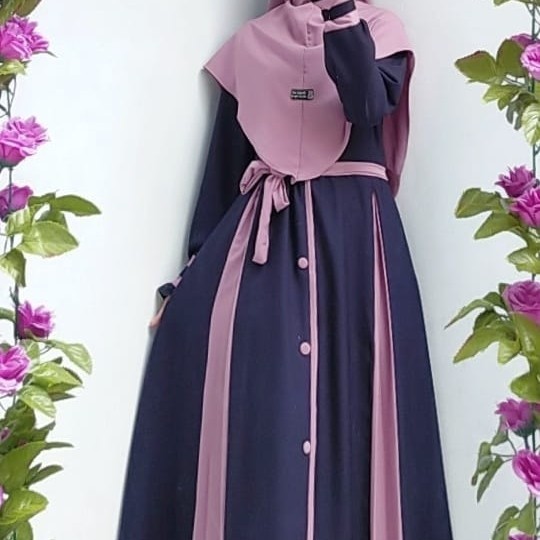 Gamis Polos Kombinasi AMP Syari Set Hijab Merk Berkah 165 Style - Sea green, L/xl ld 108