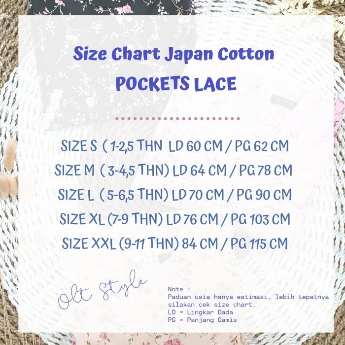 Ollet Gamis Katun Jepang Kantong Renda Anak DELIA - RND DELIA PINK, S