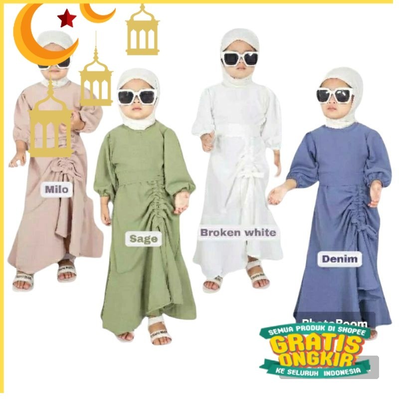 gaun / gamis /dress anak VIRAL model Serut bahan crinkle airflow PREMIUM usia 1-12thn/Maron merah ba