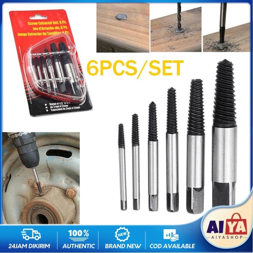 【Dikirim dlm 24jam】6 Pcs Broken Screw Extractor Set Tekiro Extractor Baut Screw Extractor Mollar