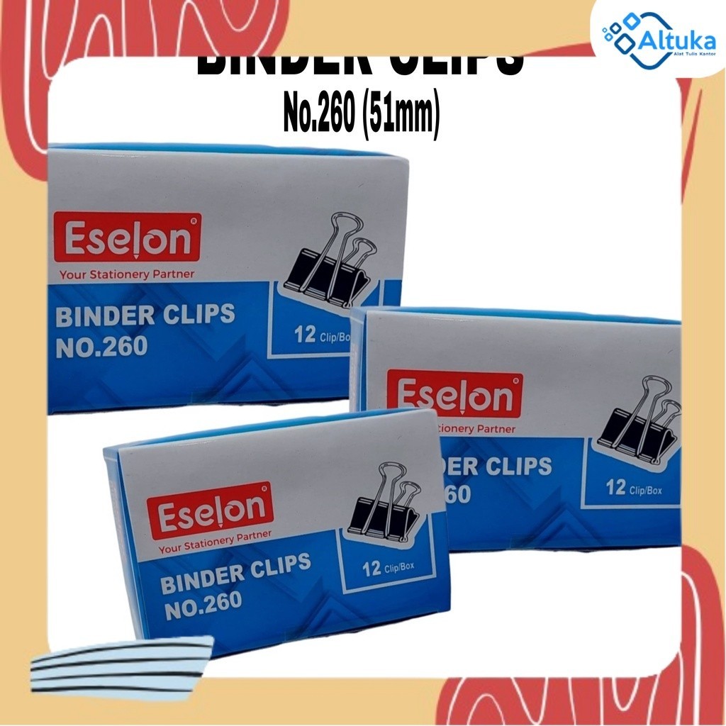 

(12Pcs) Penjepit Kertas/Binder Klip/Binder Clip No.260 ESELON