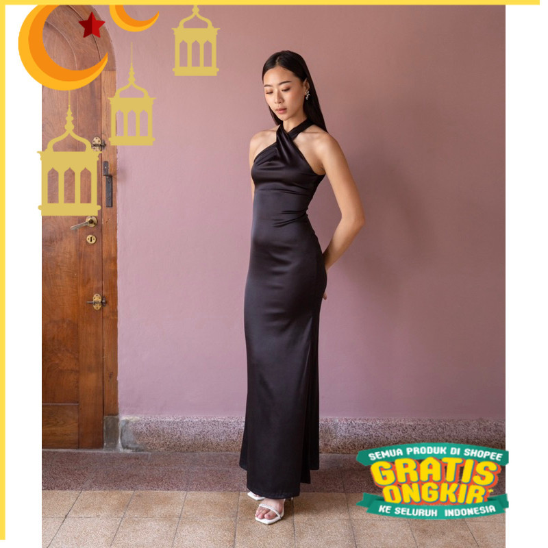 OZARI - Ansara dress | Satin Maxi Dress | Party dress/nude yellow kuning mustard