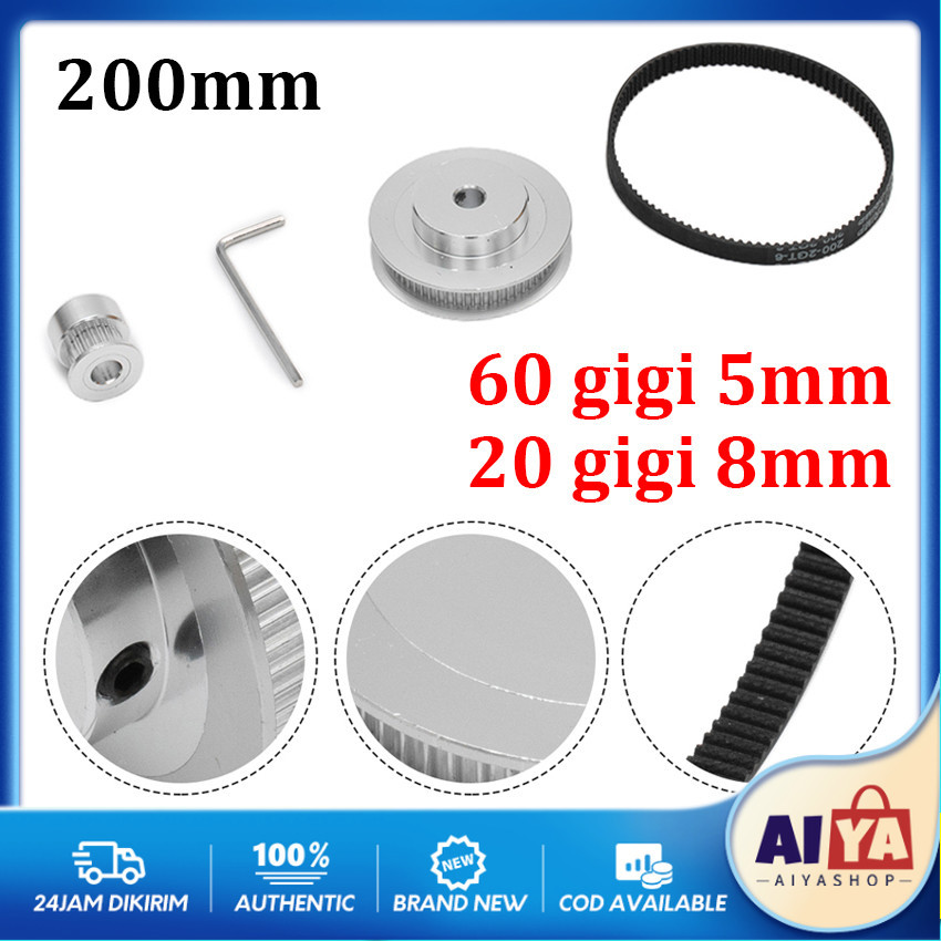 GT2 Timing Belt Loop 2GT Lebar 6Mm Perimeter 200Mm 20 Gigi Dan 60 Gigi Lubang Dalam Synchronous Whee
