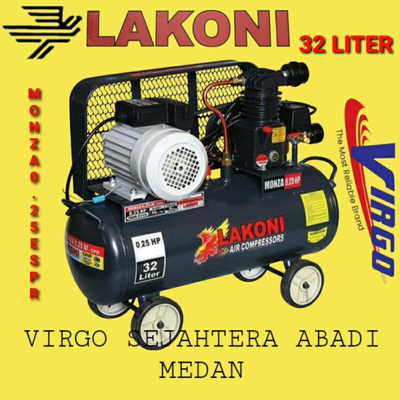 MONZA 0.25M SPR KOMPRESOR UDARA ANGIN AIR COMPRESSORS BELT DRIVEN 1/4HP 32 LITER LAKONI