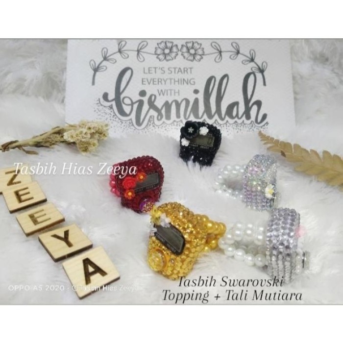 Tali Mutiara - Tasbih Hias Digital Swarovski Blink "Topping & Tali - Hitam, Tali mutiara