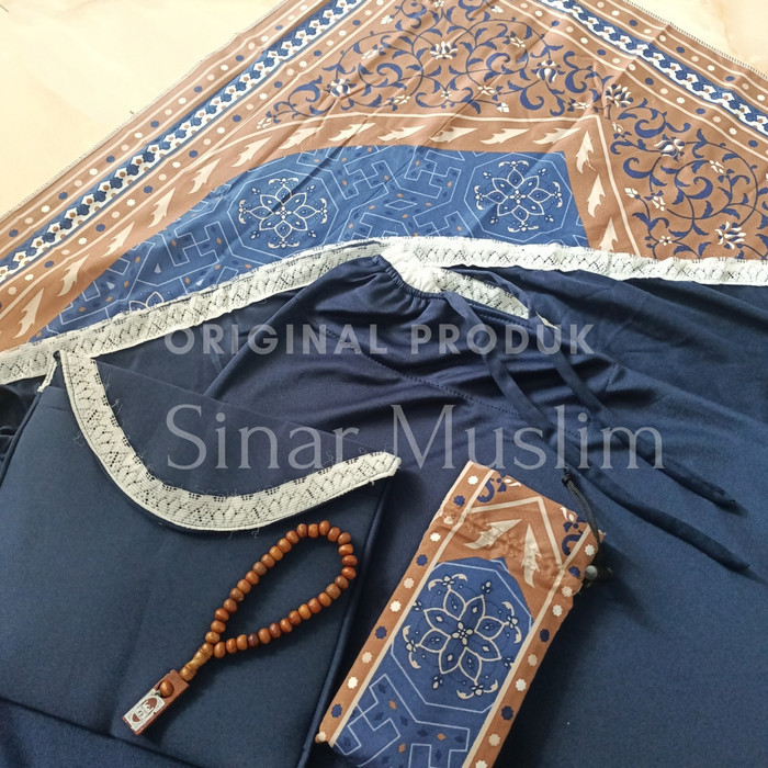 full set mukena + sajadah travel series murah hampers mukena set 3in1 - set navy, Set sajadah