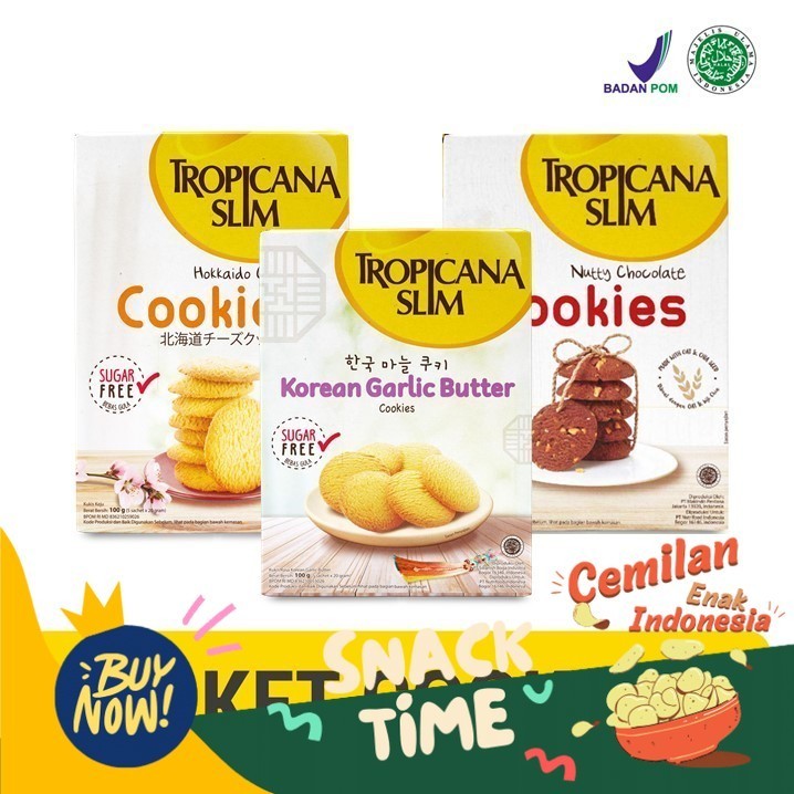 

Special Diskon Paket Cookies Sehat Tropicana Slim - Nutty Chocolate , Hokkaido Cheese, Korean Gailic Butter - Snack Biskuit Diet Rendah Kalori