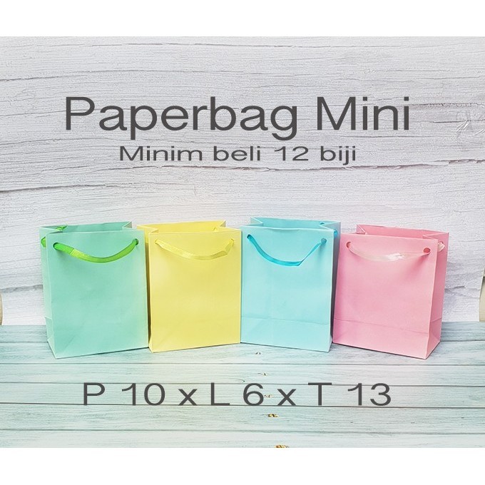 

paper bag MINI warna PASTEL 10x13 paperbag polos tali pita tas kertas - Pink