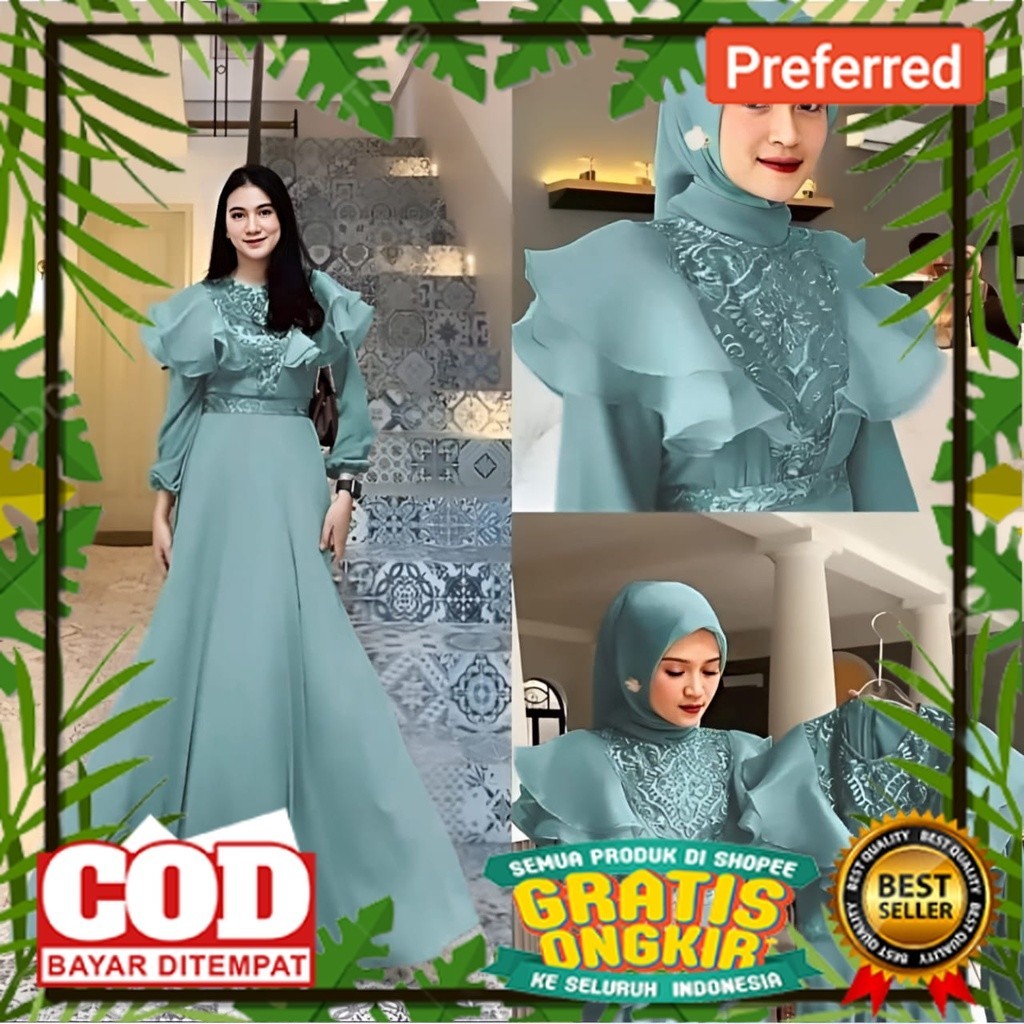 R.A - Meghan Dress Gamis Brukat Organza Mewah Gaun Pesta Maxi Muslim Wanita Premium// BAJU MUSLIM RA