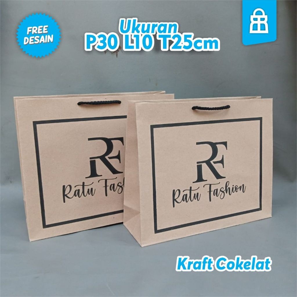 

Paper Bag Tas Kraft Sablon Custom Free Design Uk P30cm L10cm T25cm