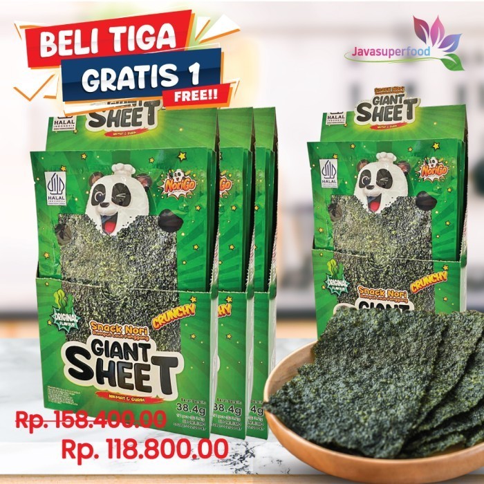 

Promo [BUY 3BOX FREE 1BOX] Norigo/Snack Nori Giant Sheet /Snack Rumput Laut - Original