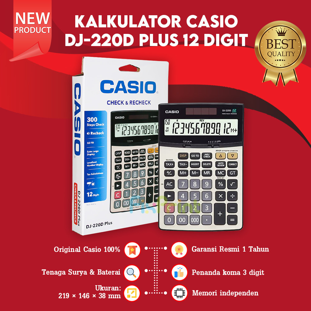 

Casio Calculator Desktop DJ 220D Plus 12 Digits Check & Correct Kalkulator Desktop New Original