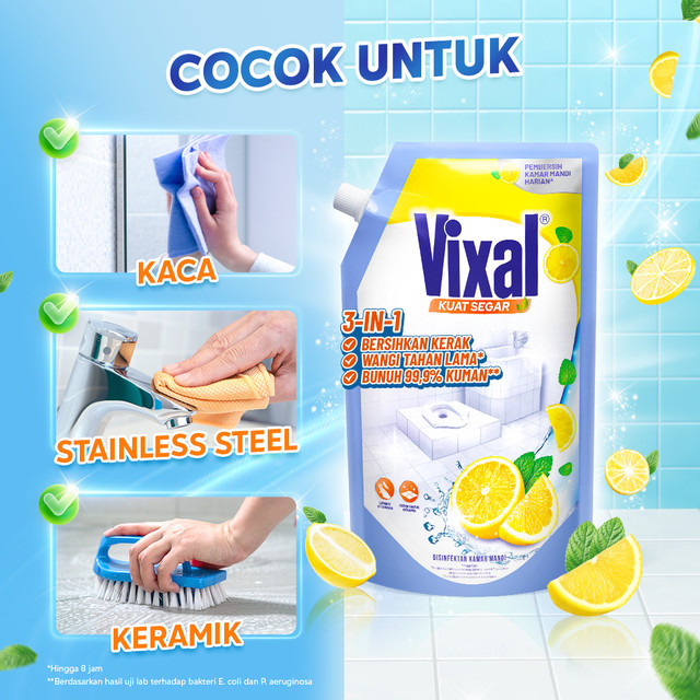 Vixal Kuat Segar 600ml Pembersih Kamar Mandi Harian Wangi Lemon x 3
