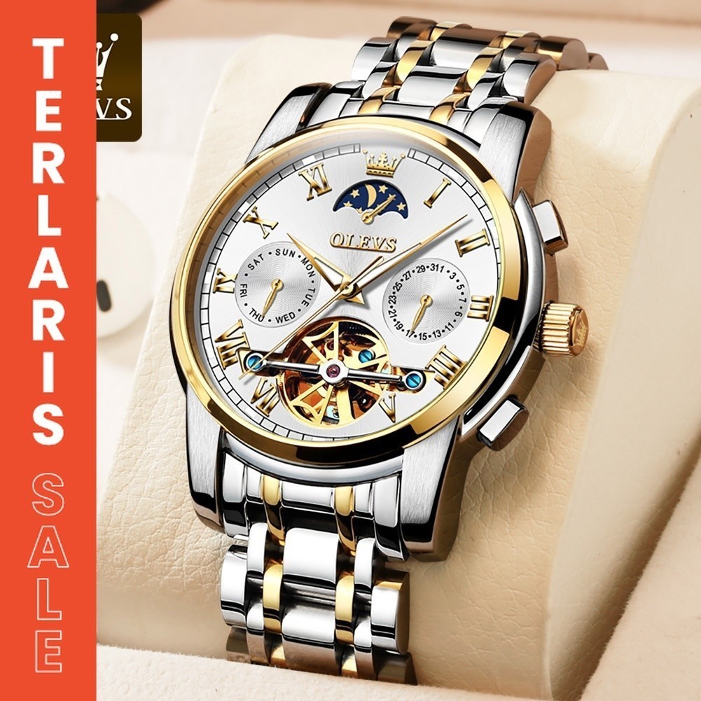 OLEVS 6617 Otomatis Jam Tangan Pria Anti Air Original Tourbillon Stainless steel Automatic Mekanis M