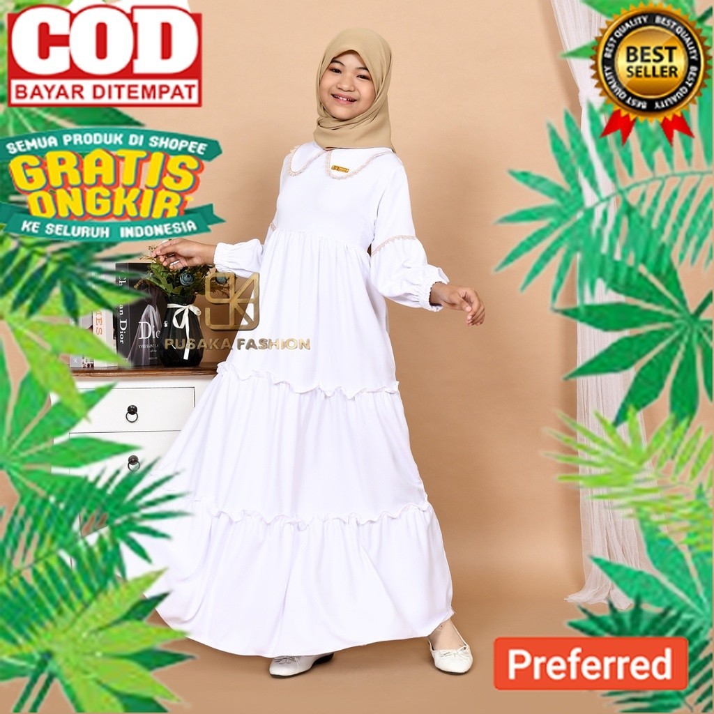 NAYLA kids gamis anak muslim perempuan tanggung long dress serut susun kid wanita anak usia 4 - 14 t