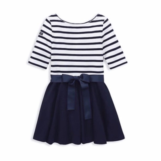 BAJU DRESS POLO RALPH LAUREN STRIPE NAVY WHITE ELEGANT ANAK PEREMPUAN