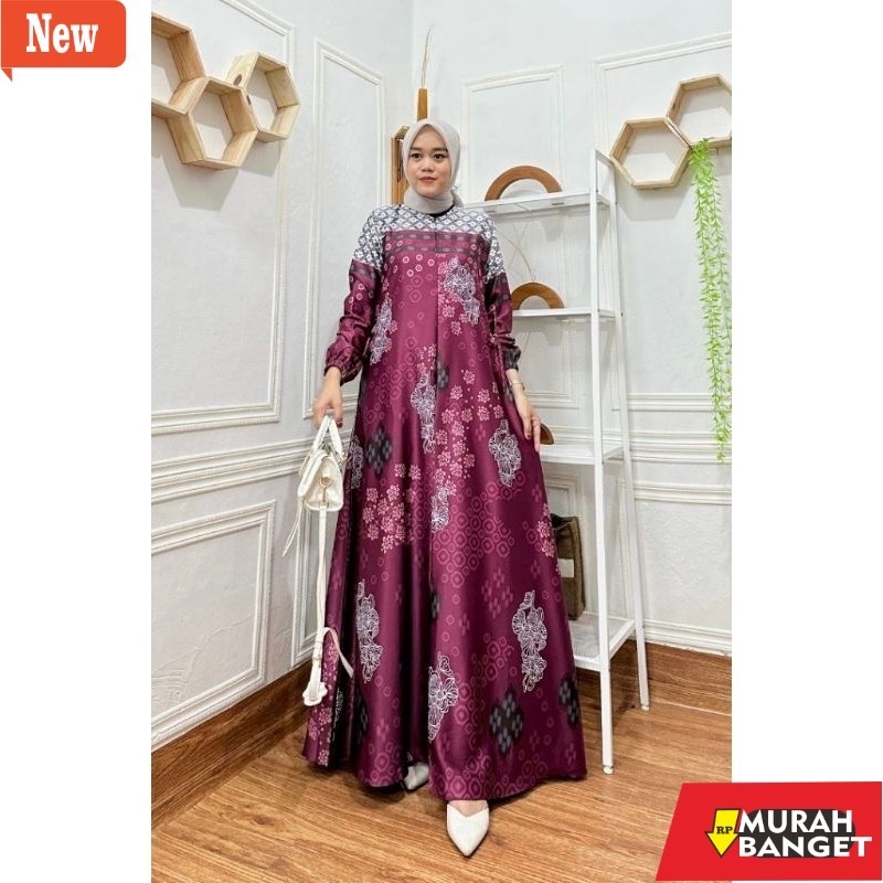 Gamis wanita untuk lebaran- Gamis Jumbo Silk Print Motif batik Terbaru / Gamis Silk Premium / Gamis 