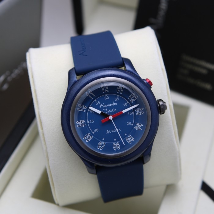 jam tangan unisex alexandre christie ac 9397 blue +led button ori