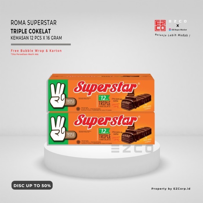 

ROMA SUPERSTAR TRIPLE COKELAT KEMASAN SACHET RENCENG ISI 12 X 16 GRAM