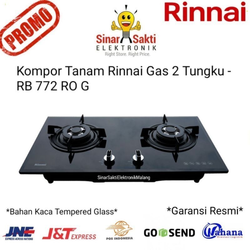 diskon promosi Kompor Tanam Rinnai Gas 2 Tungku RB 772 RO G Kaca RB772ROG RB772 garansi 12 bulan